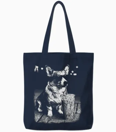 Corgi Boire Du Café Glacé Drôle Animal Chien Meme Humour Tote Bags - Navy