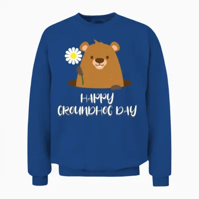 Woodchuck with Flower Happy Groundhog Day Unisex Sweatshirt - Royal