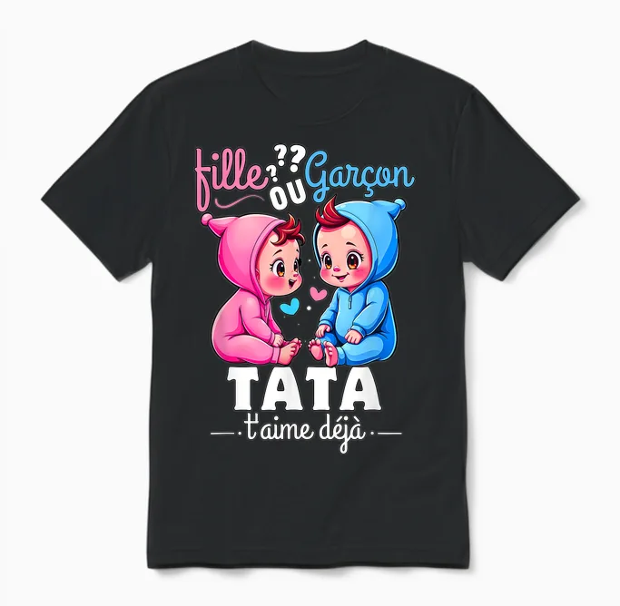 Gift Gender Reveal Tata Party Sex Reveal Baby T-Shirt, Black, S Unisex T-Shirt in Black