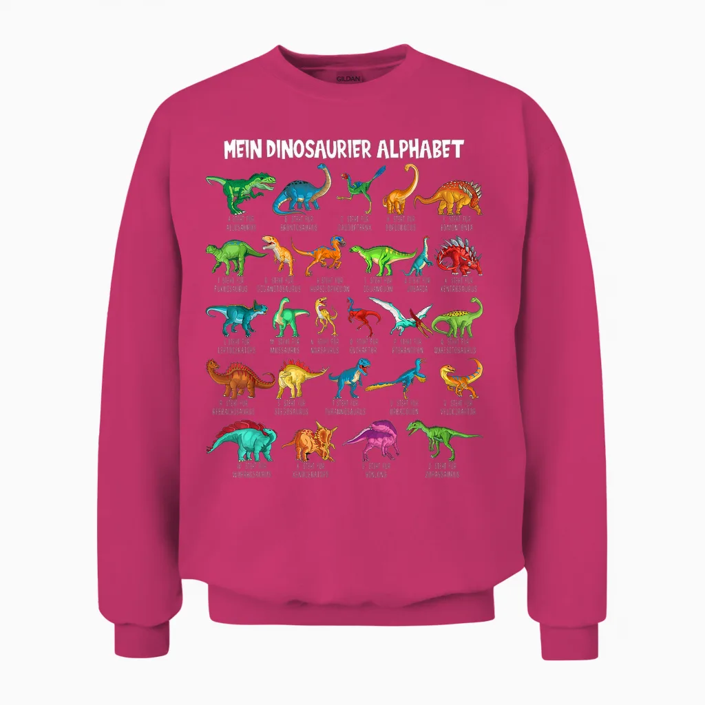 Dinosaur Types Alphabet A-Z Dino Abc T-Rex Dinosaur T-Shirt, Black Unisex Sweatshirt in Heliconia