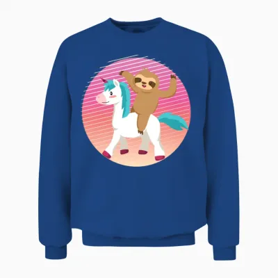90s Retro Sloth Unicorn Unisex Sweatshirt - Royal