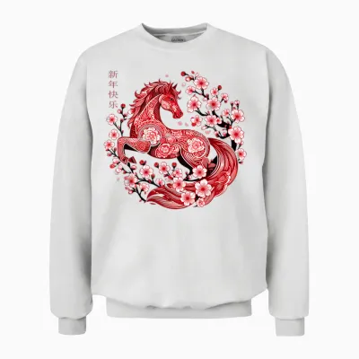 Lunar New Year Happy Chinese New Year of the Horse 2026 Unisex Sweatshirt - White