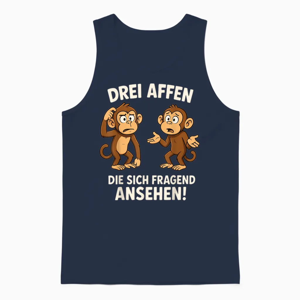 Drei Affen Die Sich Fragend Ansehen Sarkasmus Ironisches Unisex Tank Top in Navy