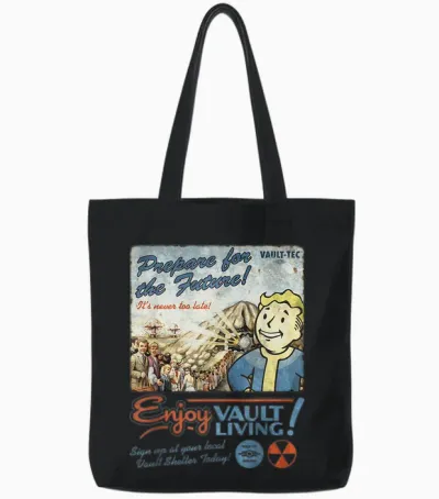 Fallout Video Game Enjoy Vault Living Vault-Tec Retro Ad Tote Bags - Black