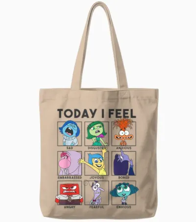 Disney Pixar Inside Out 2 Today I Feel... Vintage Panels Tote Bags - Natural