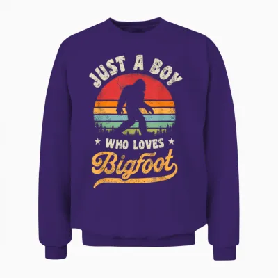 Bigfoot Just a Boy Who Loves Sasquatch Funny Retro Vintage T-Shirt Small Unisex Sweatshirt - Purple