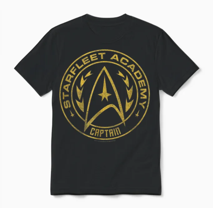 Star Trek Starfleet Academy Captain Badge T-Shirt, Black, S Unisex T-Shirt in Black
