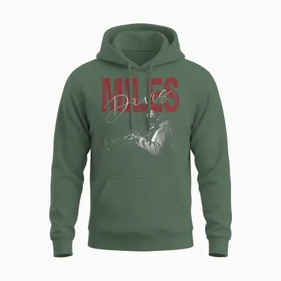 Offiziell Miles Davis Distressed Photo Jazz Legend Unisex Hoodie - Military Green