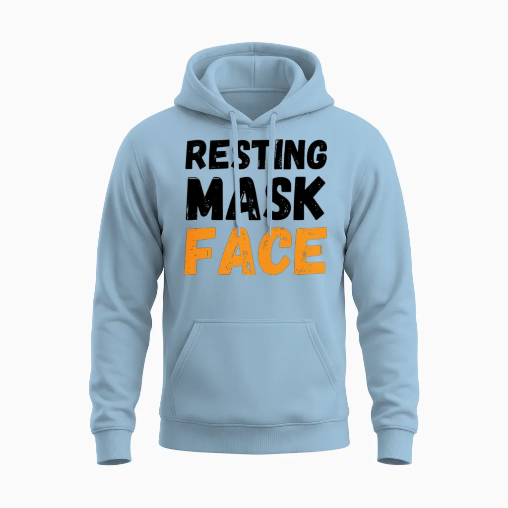 Resting Mask Face Funny Mask Funny Heart Unisex Hoodie in Light Blue