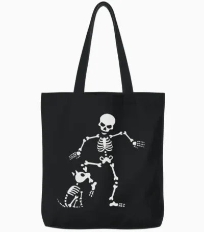 Dog Like Bones Skeleton Tote Bags - Black