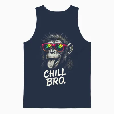 Chill Bro Cool Monkey with Sunglasses Funny Saying Gamer T-Shirt, Black, S Unisex Tank Top - Navy