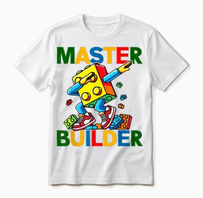 Master Builder Dabbing Boy Brick Building Blocks Unisex T-Shirt - White