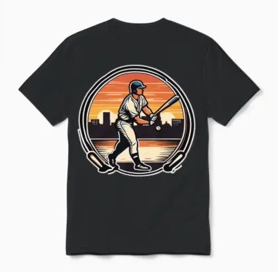 Baseball Retro Baseball Sunset Unisex T-Shirt - Black