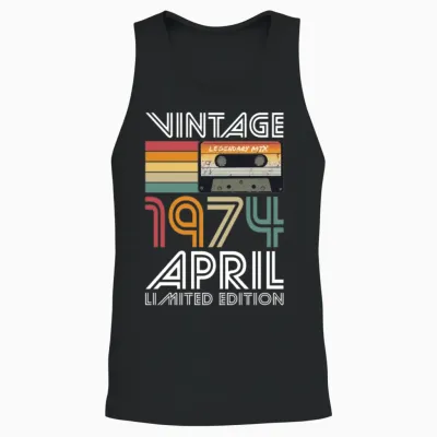 50th Birthday Vintage April 1974 Limited Edition Unisex Tank Top - Black