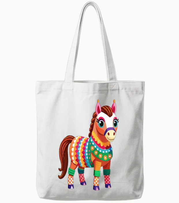 Colorful Celebration Horse Lovers Tote Bags in White
