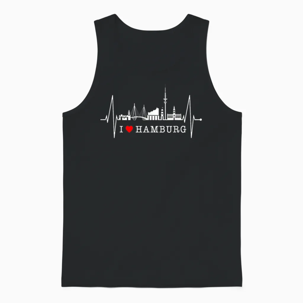 Hamburg Skyline Herzschlag Silhouette Liebe I Love Hamburg Unisex Tank Top in Black