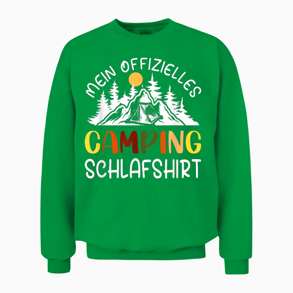 Official Sleep Shirt Camping Pyjamas Camping T-Shirt, Black Unisex Sweatshirt in Irish Green