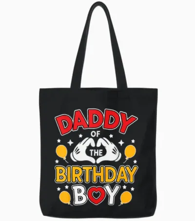 Daddy of the Birthday Boy Shirt Matching Dad Son Family Bday Tote Bags - Black