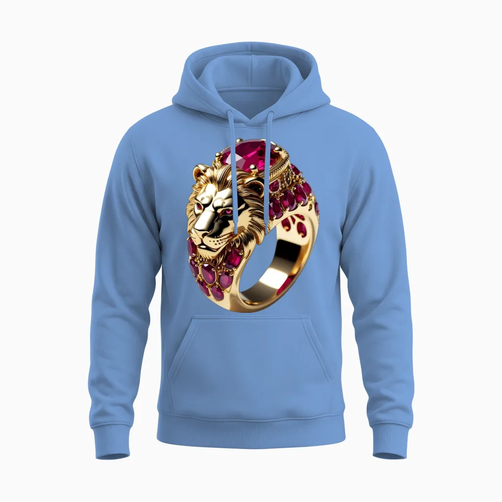 Regal Lion Ruby Ring β Royal Gold Jewelry Design Unisex Hoodie in Carolina Blue