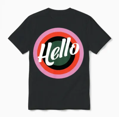 Hello Retro Print on Black Unisex T-Shirt - Black