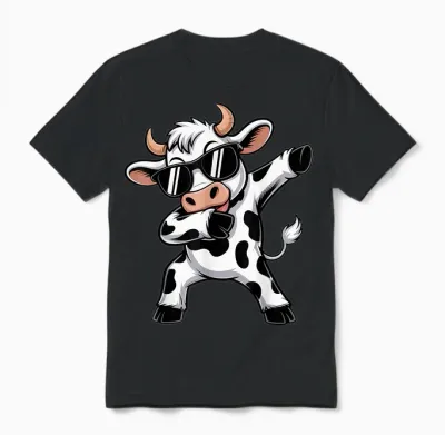 Cute Dabbing Cow Clothes Men Toddler Boys Farm Animal Unisex T-Shirt - Black