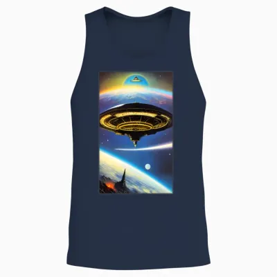 Ufo Retro Over Earth Unisex Tank Top - Navy