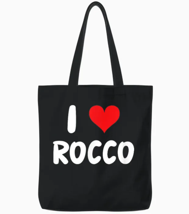 I Love Rocco Heart Tote Bags in Black