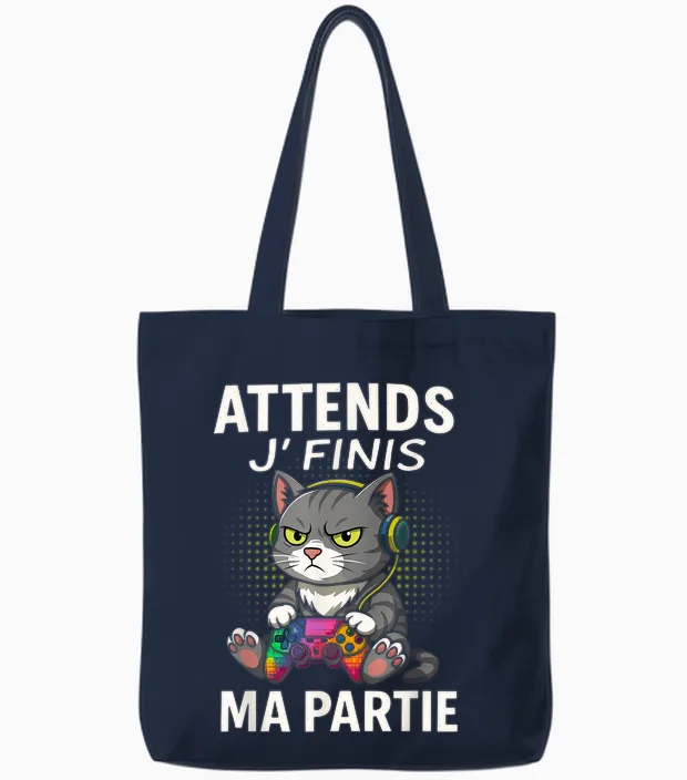 Wait I'm Finishing My Party Geek Video Games Chat Gamer Tote Bags in Navy