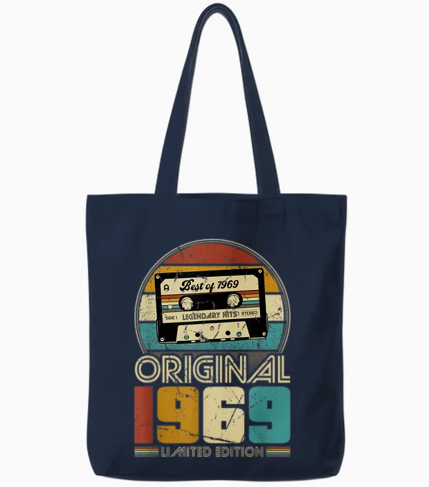 1969 Vintage Birthday Retro Vintage Men Women Gift T-Shirt, Black, S Tote Bags in Navy