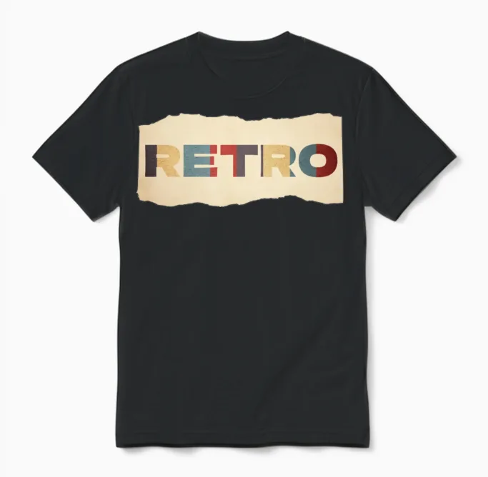 Retro Colorblock Letters Unisex T-Shirt in Black