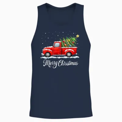 Vintage Merry Christmas Red Truck Old Fashioned Christmas Unisex Tank Top - Navy