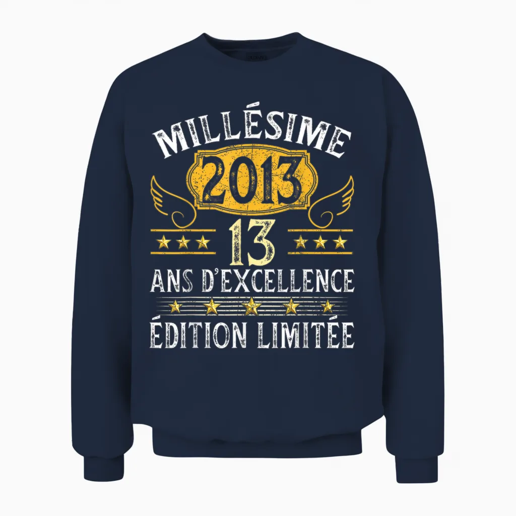 Vintage 2013 13 Years Birthday Girl Boy Vintage 2013 Unisex Sweatshirt in Navy