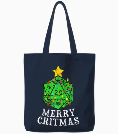 Merry Critmas D20 Rpg Christmas Tree Rpg Gamer Gaming Xmas Tote Bags - Navy
