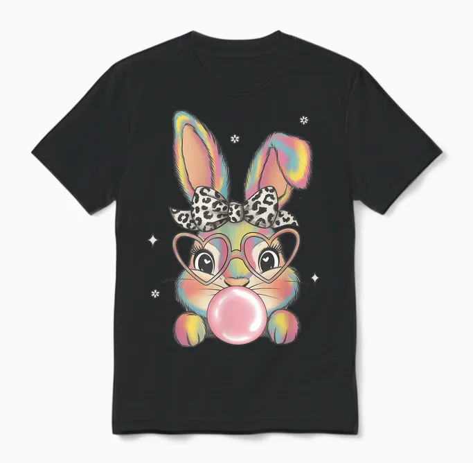 Easter T-Shirt Women's Children's Rabbit Bunny T-Shirt, Black, S Unisex T-Shirt in Black