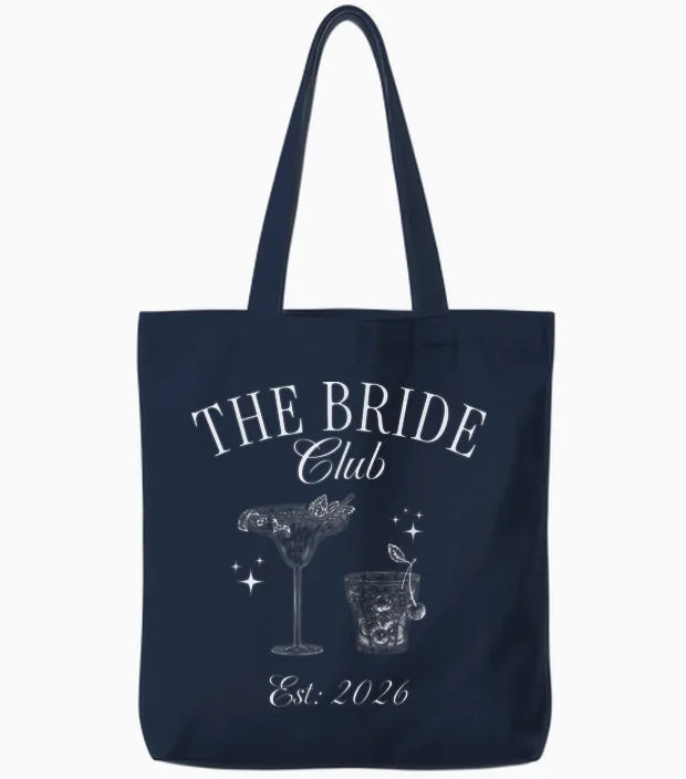 Bachelorette Party the Bride Club, Est 2026 Bride Tote Bags in Navy