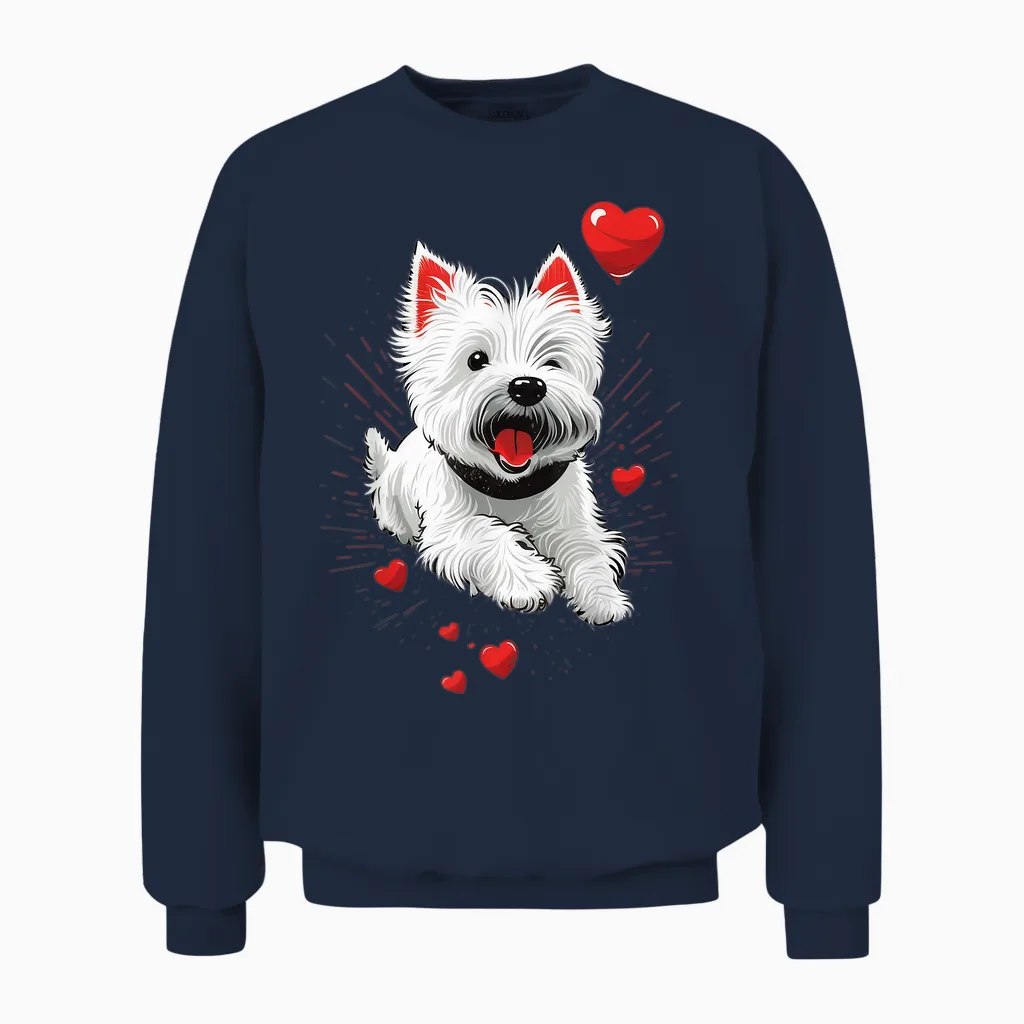 Westie Love Heart on West Highland White Terrier Lover T-Shirt, Black Unisex Sweatshirt in Navy