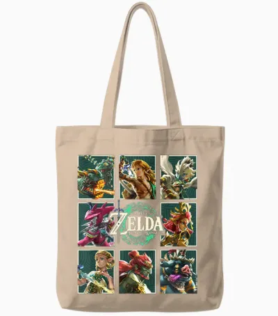 The Legend of Zelda Tears of the Kingdom Character Box Up Tote Bags - Natural