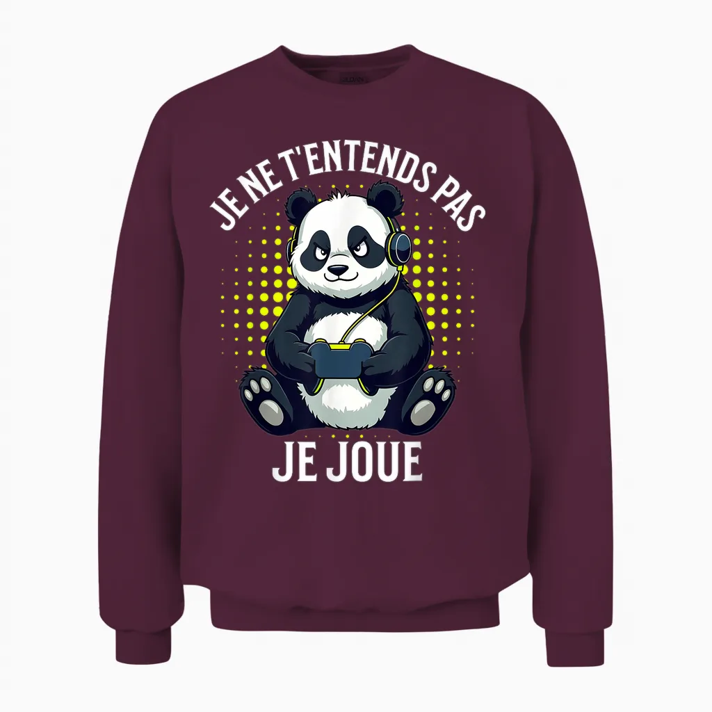 Video Games Panda Gaming Boy Gamer T-Shirt, Black, S Unisex Sweatshirt in Maroon