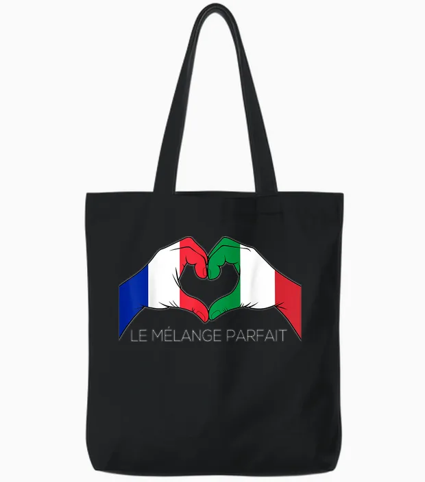 France and Italy French-Italian Le Mélange Parfait Coeur T-Shirt, Black, S Tote Bags in Black