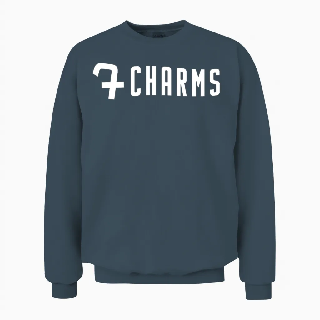 7charms Logo Mono White Unisex Sweatshirt in Dark Heather