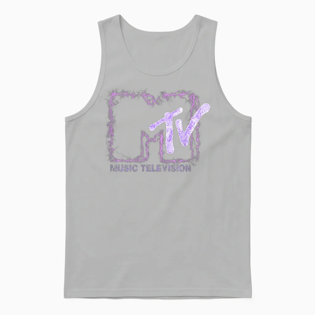 Mademark X Mtv - the Official Mtv Logo with Purple Electric Flashes Unisex Tank Top in Ash