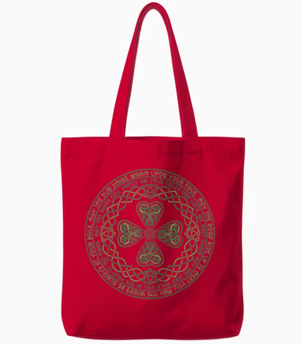 Celtic Knot Irish Blessing 4 Leaf Clover Ireland St Patricks Tote Bags in Red
