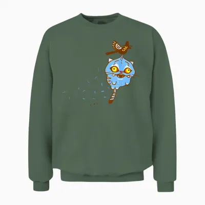 Funny Demon Hunters Tiger and Bird Kawaii Unisex Sweatshirt - Military Green