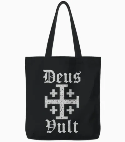 Deus Vult | Jerusalem Cross | Christian Templar Tote Bags - Black