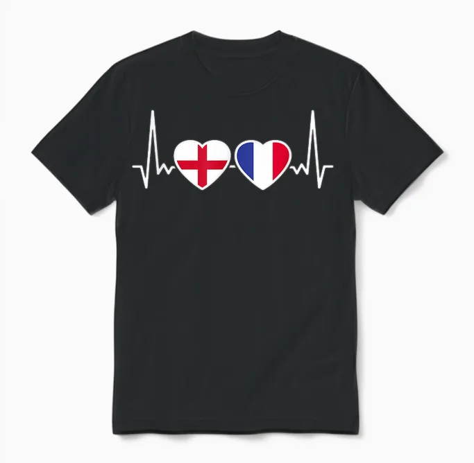 England France Heartbeat English Unisex T-Shirt in Black