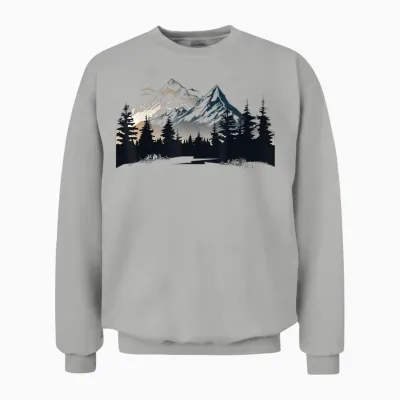 T-Shirt with Alps in the Forest with Trees Nature the Mountains Unisex Sweatshirt - Ash