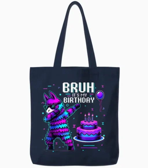 Bruh Its My Birthday Llama Pinata Boy Girl Family Party Bday Tote Bags - Navy