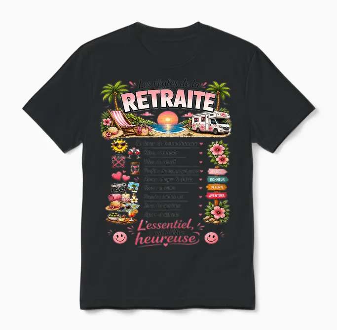 Cadeau Retraitée Femme Original Les Règles De La Retraite Unisex T-Shirt in Black