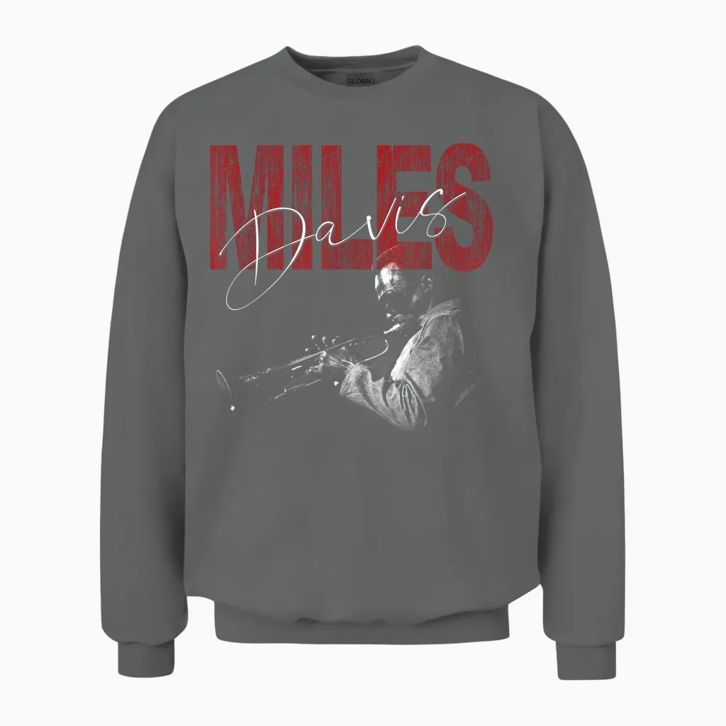Offiziell Miles Davis Distressed Photo Jazz Legend Unisex Sweatshirt in Graphite Heather