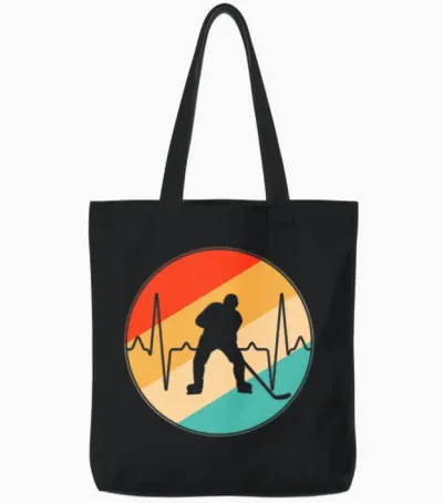 Ice Hockey Retro Heartbeat Tote Bags - Black